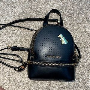 MICHAEL KORS WITH DOG (CAN TAKE OFF) AUTHENTIC BLACK MINI BACKPACK W/ 3 POCKETS